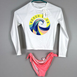 New Gymboree Two Piece Rashguard Swimsuit Girls Medium 7-8 Long Sleeve Tankini